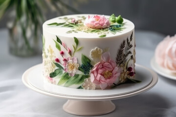 Cake decorated with cream roses Generative AI