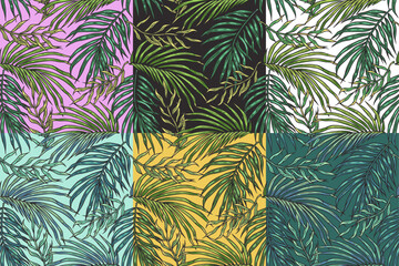 Wall Mural - Tropical exotic green leaves set or plant seamless pattern collection for summer background and beach wallpaper.
