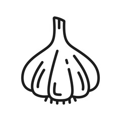 Wall Mural - Bulb of garlic unpeeled clove isolated vegetable line icon. Vector spice condiment, whole head of garlic, vegetarian food. Bulbous plant, spicy food