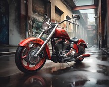 Red Motorcycle On The Street -- Generative AI