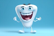 3D Realistic Happy White Tooth, Tooth Cartoon Characters With Thumbs Up On Bright Background , Cleaning And Whitening Teeth Concept, Tooth Cartoon Characters With Thumbs Up On Bright Background,