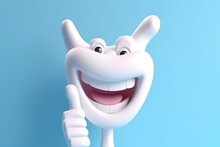 Tooth Cartoon Characters With Thumbs Up On Bright Background, Realistic Happy White Tooth , Tooth Cartoon Characters With Thumbs Up On Bright Background, Generative Ai