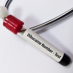 Sticker - Blood sample for Dibucaine number (DN) test, percent of pseudocholinesterase (PChE) enzyme activity that is inhibited by dibucaine.