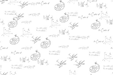 Wall Mural - mathematical, physical, algebraic formulas and expressions. The scientific, vector background is hand-drawn on a white board.