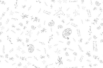 Wall Mural - mathematical, physical, algebraic formulas and expressions. The scientific, vector background is hand-drawn on a white board.