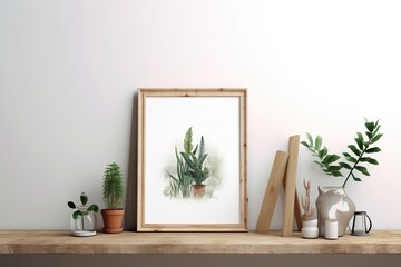 A mockup black or wooden frame with a white mat for an 8x10 inch photograph for modern or minimalist decor