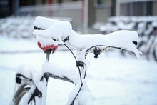 Bicycle With A Thick Snow In A Winter Day