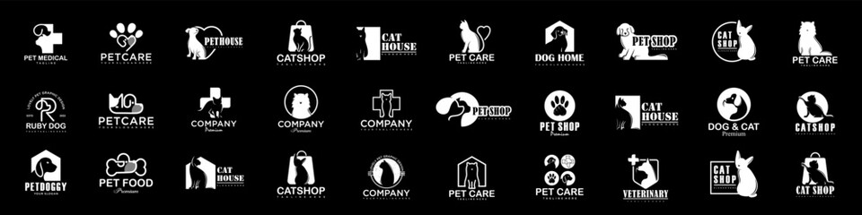 Canvas Print - Dog Cat Pet Shop icon set Vector Logo design .This logo could be use as logo of pet shop, pet clinic