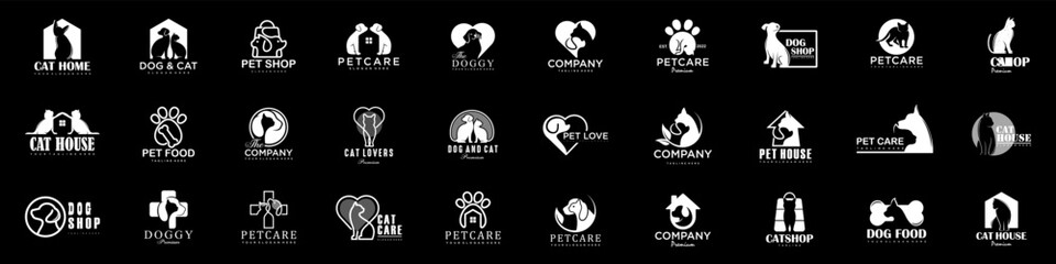 Wall Mural - Dog Cat Pet Shop icon set Vector Logo design .This logo could be use as logo of pet shop, pet clinic