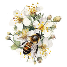 Watercolor Bee Honeycomb Honey Flowers . Generative AI