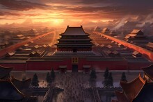 Historic Forbidden City, China, Stunning Scenic Landscape Wallpaper, Generative AI
