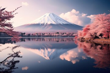 Wall Mural - mount fuji japanese volcano in japan, stunning scenic landscape wallpaper, generative ai