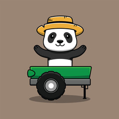 Wall Mural - Cute panda cartoon character in a safari cart. Vector illustration.