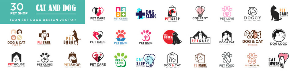 Wall Mural - Dog Cat Pet Shop icon set Vector Logo design .This logo could be use as logo of pet shop, pet clinic