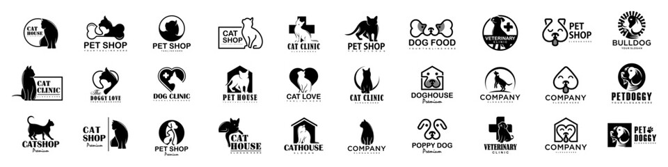 Wall Mural - Dog Cat Pet Shop icon set Vector Logo design .This logo could be use as logo of pet shop, pet clinic