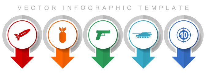 Poster - War icon set, miscellaneous pointer icons such as missle, bomb, gun, tank and target for webdesign and mobile applications, modern design infographic vector template