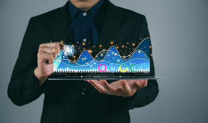 Wall Mural - search technology, artificial intelligence, human hand search engine optimization using computer sim