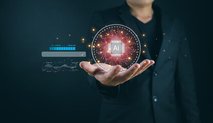 Wall Mural - search technology, artificial intelligence, human hand search engine optimization using computer sim