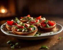 Freshly-Toasted Bruschetta With Juicy Tomatoes And Garlic Generative Ai