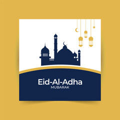 Eid Al Adha Mubarak social media banner. Vector illustration islamic background with beautiful mosque.