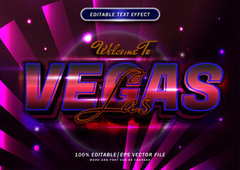 Poster - 3d Luxury Las Vegas text effect. Neon Font style Editable. mockup text effect.