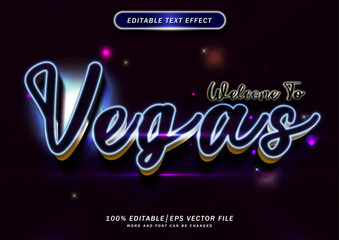 Poster - 3d Luxury Las Vegas text effect. Neon Font style Editable. mockup text effect.
