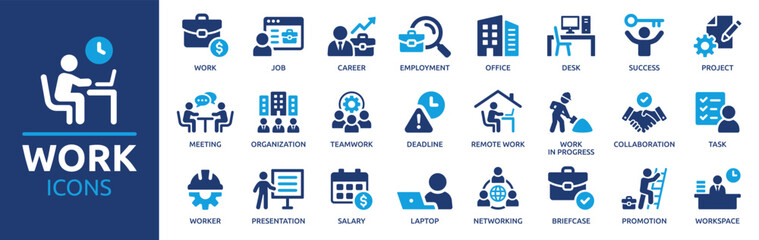 work icon set. containing job, career, employment, meeting, organization, teamwork and networking ic