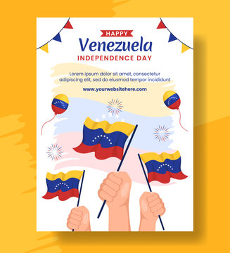 Happy Venezuela Independence Day Vertical Poster Flat Cartoon Hand Drawn Templates Background Illustration