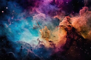 Wall Mural - close-up of colorful nebula, with stars and galaxies in the background, created with generative ai