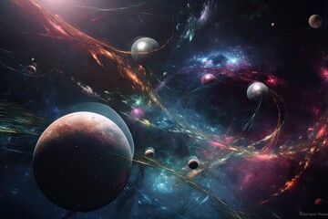 Wall Mural - nebulae and galaxies colliding, with stars and planets in their paths, created with generative ai