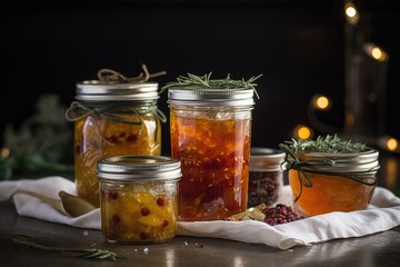 Wall Mural - jar of homemade preserves with pourer, ready for gift giving, created with generative ai