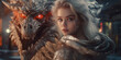 Fantasy portrait of the beautiful girl and the dragon. Magic world. High quality illustration