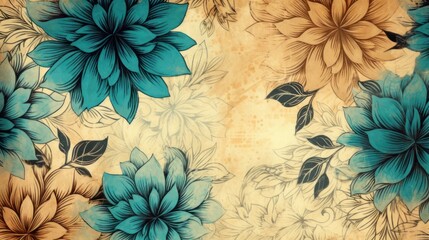 vintage flower pattern sun flowers tiled AI generative