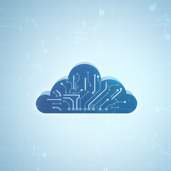 Leinwandbilder - Data processing technology, data storage and computing concept with digital blue cloud symbol with circuit scheme on light abstract matrix technological background with binary code. 3D rendering
