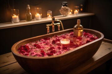 Wall Mural - bubbling bath with rose petals and essential oils, for the ultimate sensory experience, created with generative ai