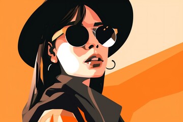 Wall Mural - style woman fashion portrait poster modern illustration design girl label glasses. Generative AI.