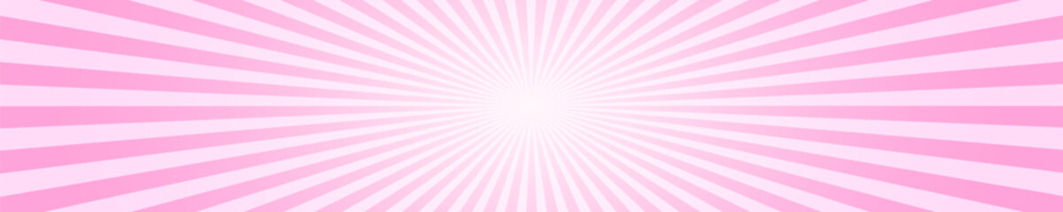 Pink radial stripes. Rosy sunburst or sunrise, impact or surprise effect, comic manga design. Circus or carnival background. Bubble gum, lollipop candy, ice cream texture. Vector cartoon illustration