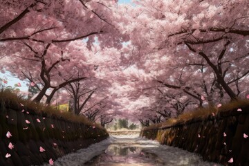 Wall Mural - cherry blossom bloom in garden, with colorful and vibrant foliage, created with generative ai