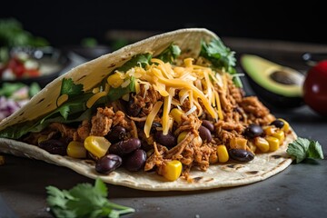 Poster - a close-up of a juicy and flavorful taco, with all the fixings, created with generative ai