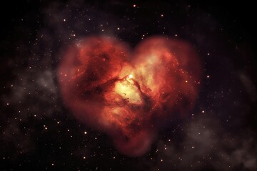 Wall Mural - heart-shaped nebula with galaxy in the background, created with generative ai