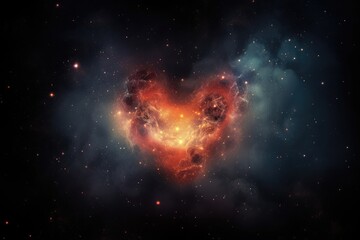 Canvas Print - heart, with flickering lights and stars, in the center of nebula galaxy, created with generative ai