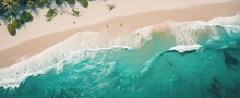 Beach And Waves From Top View. Turquoise Water Background From Top View. Summer Seascape From Air. Top View From Drone. Travel Concept And Idea. Generative Ai.