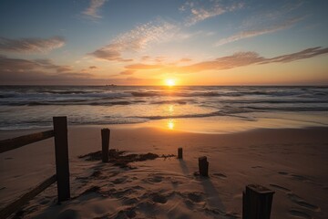 Sticker - beach with view of sunrise, showcasing the beginning of a new day, created with generative ai