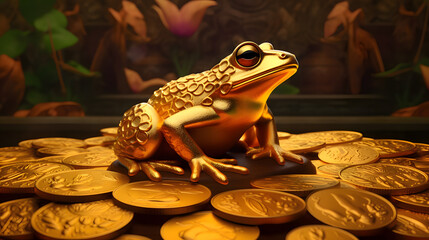 Wall Mural - The Chinese golden frog and gold coin created using Generative AI Technology 