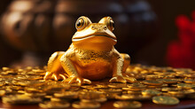 The Chinese Golden Frog And Gold Coin Created Using Generative AI Technology 
