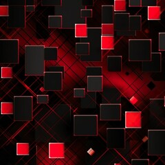 Wall Mural - Black and red abstract geometric pattern featuring squares. The design is set against a background with ample space, perfect for web banners. It has a wide, panoramic aspect ratio.