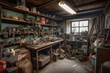 © altitudevisual - old garage, filled with tools and spare parts, ready for any repairs, created with generative ai