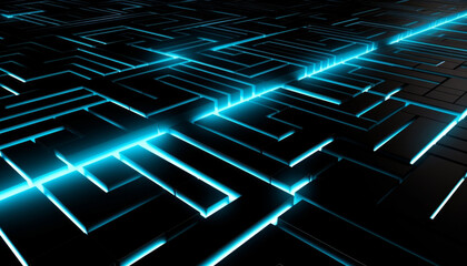 Wall Mural - a dark, black pattern is illuminated by streaks of blue neon, creating a captivating display that re