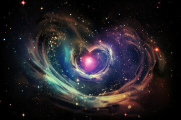 heart, surrounded by swirling galaxies and nebulae, symbolizing love that lasts forever, created wit