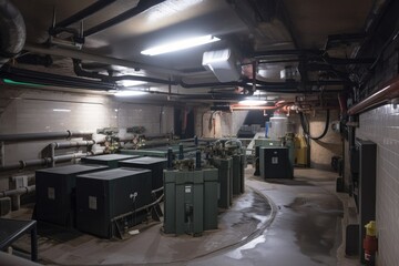 Poster - underground waste storage facility, with monitoring equipment and security systems visible, created with generative ai